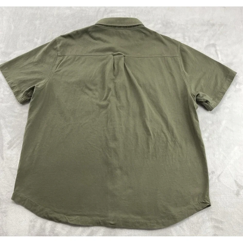 True Religion Triple Needle Knit Shirt Men XL Olive Two Chest Pocket Button Up